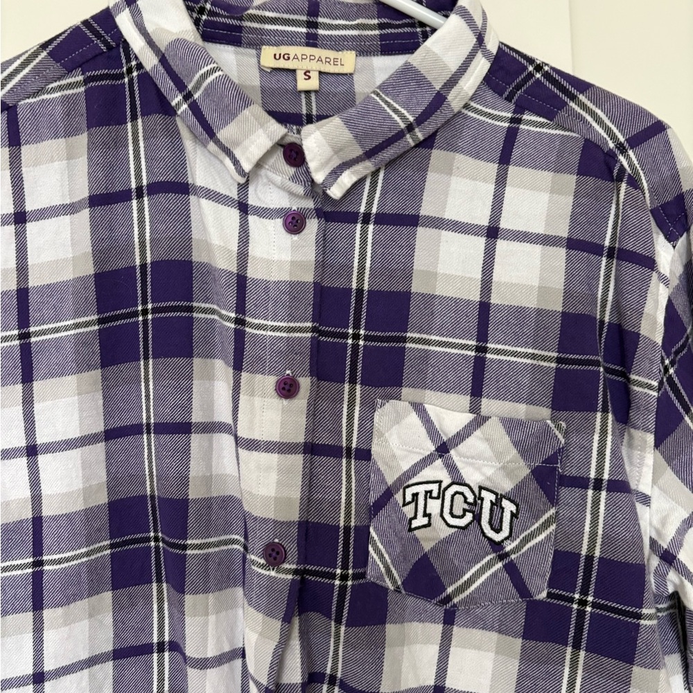 UGApparel TCU Horned frogs Women's Purple Plaid Button Down Shirt
